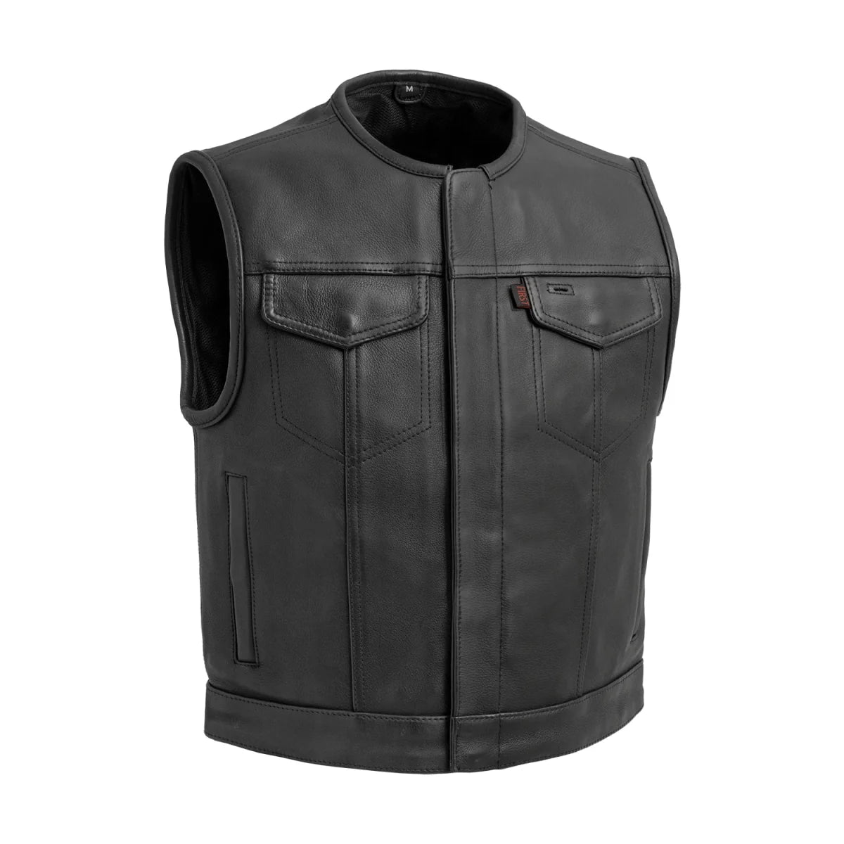 Men's Club Style Leather Motorcycle Vest- "Lowside" in Cognac
