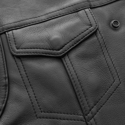 Men's Club Style Leather Motorcycle Vest- "Lowside"
