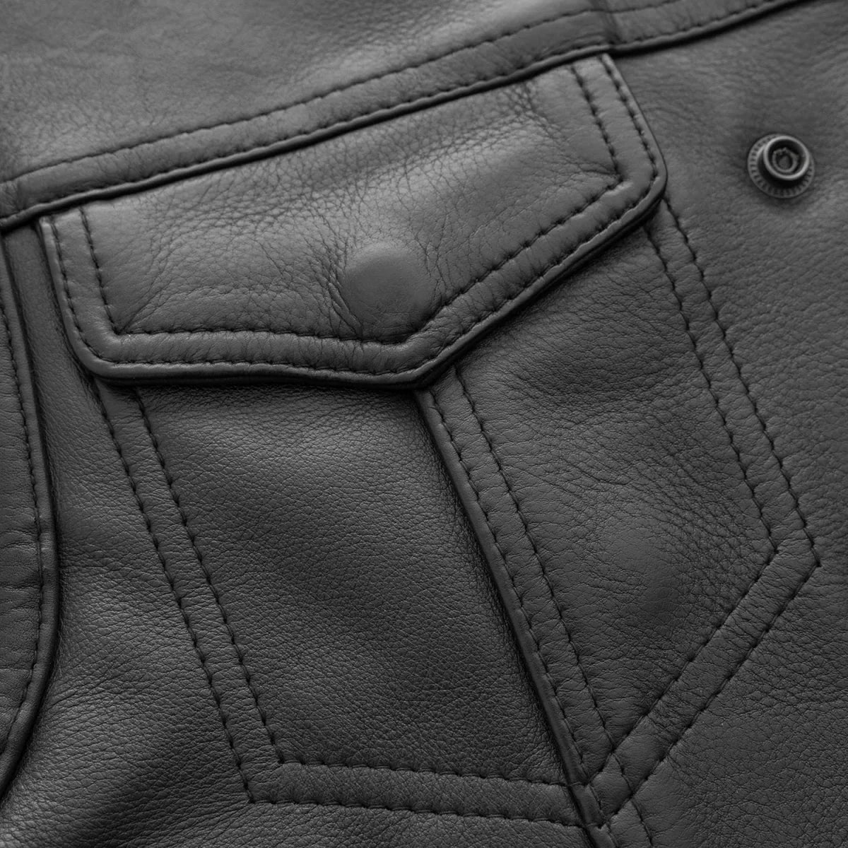 Men's Club Style Leather Motorcycle Vest- "Lowside" in Cognac