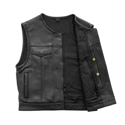 Men's Club Style Leather Motorcycle Vest- "Lowside" in Cognac
