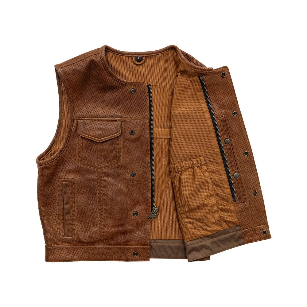 Men's Perforated Club Style Leather Motorcycle Vest- Lowside
