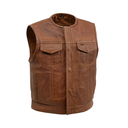 Men's Perforated Club Style Leather Motorcycle Vest- Lowside