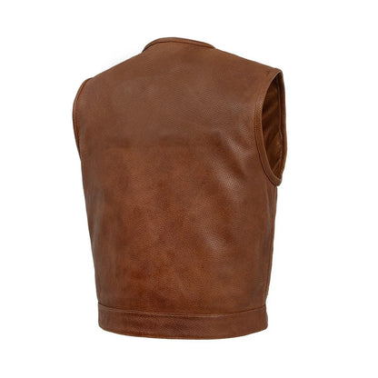Men's Perforated Club Style Leather Motorcycle Vest- "Lowside" in Cognac
