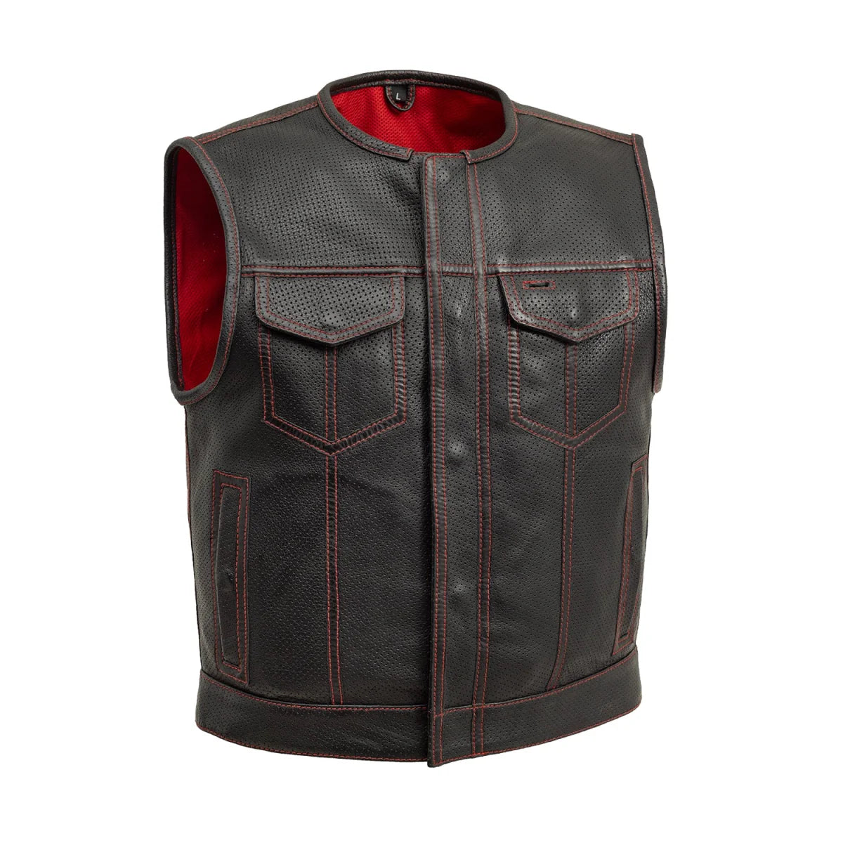 Men's Perforated Club Style Leather Motorcycle Vest- Lowside