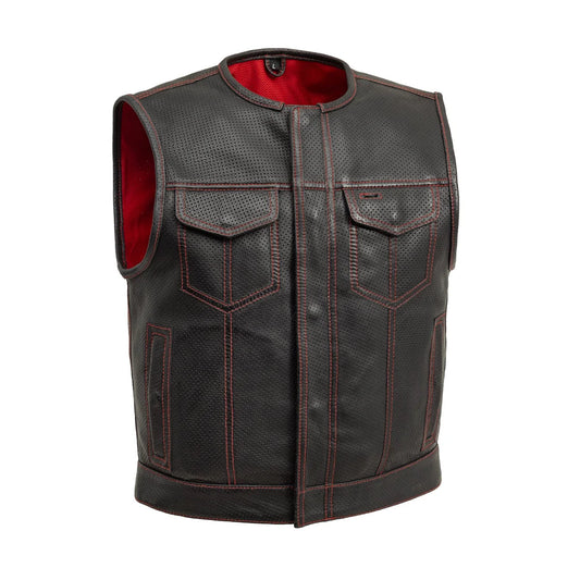 Men's Perforated Club Style Leather Motorcycle Vest- Lowside