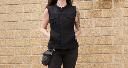 Women's Canvas Motorcycle Club Style Vest- "Ludlow"