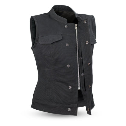 Women's Canvas Motorcycle Club Style Vest- "Ludlow"
