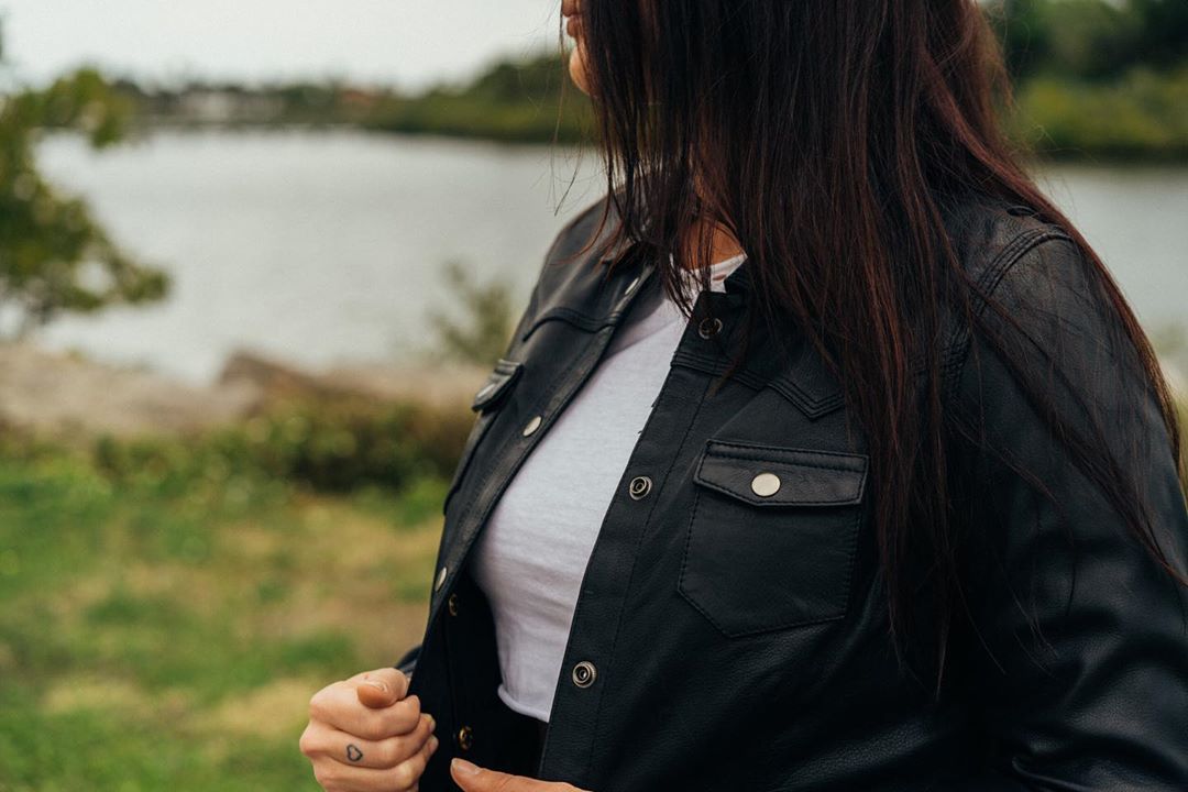 Women's Leather Motorcycle Riding Shirt- "Onyx"
