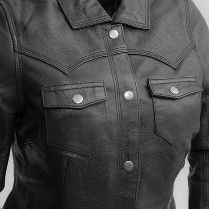 Women's Leather Motorcycle Riding Shirt- "Onyx"