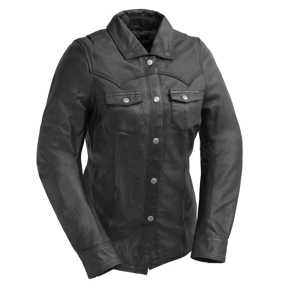 Women's Leather Motorcycle Riding Shirt- "Onyx"