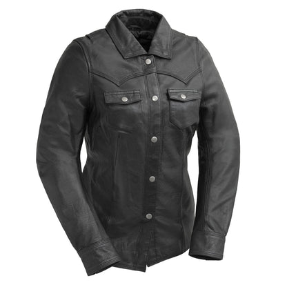 Women's Leather Motorcycle Riding Shirt- "Onyx"