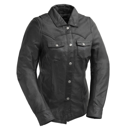 Women's Leather Motorcycle Riding Shirt- "Onyx"