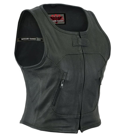 Women's Perforated Cowhide Leather SWAT Team Style Vest