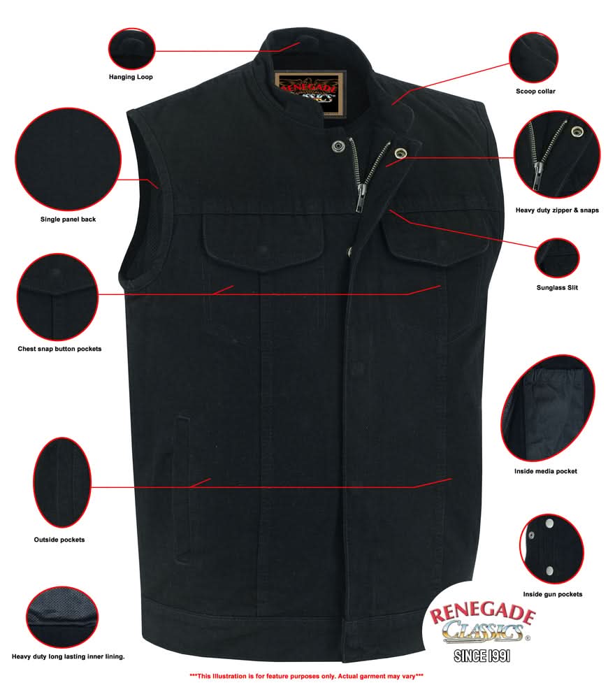 Men's Black Denim Motorcycle Vest- Weston