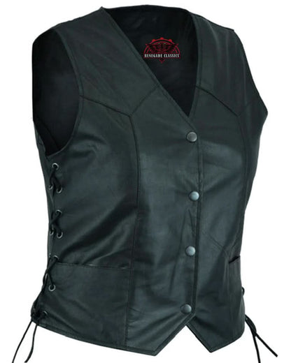 Women's Traditional Leather Western Style Vest, Light Weight