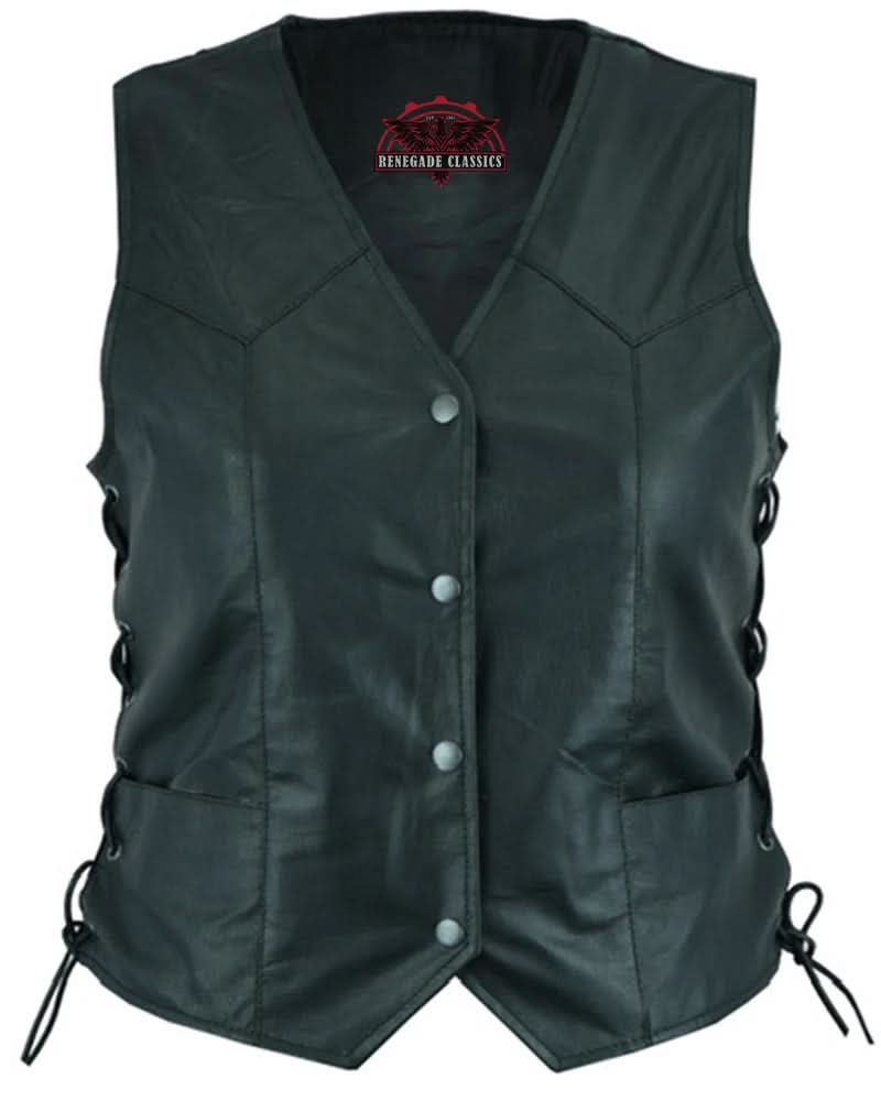 Women's Traditional Leather Western Style Vest, Light Weight
