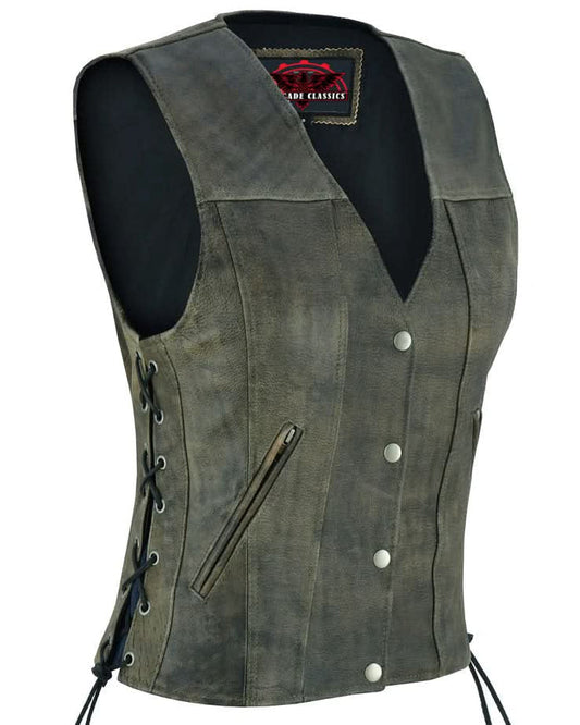Women's Antique Brown Leather Western Style Vest