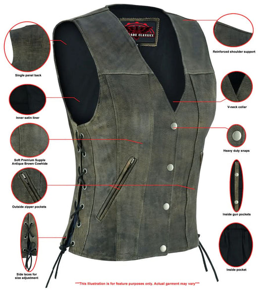 Women's Antique Brown Leather Western Style Vest