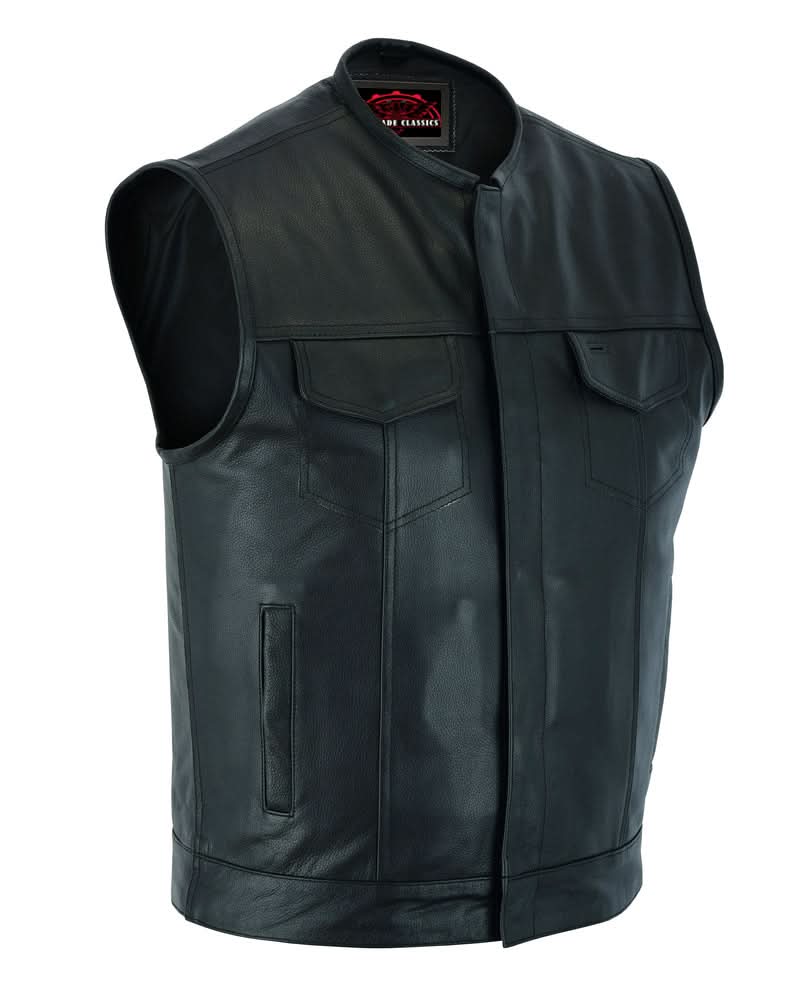 Men's Club Style "AM" Black Cowhide Leather Motorcycle Vest
