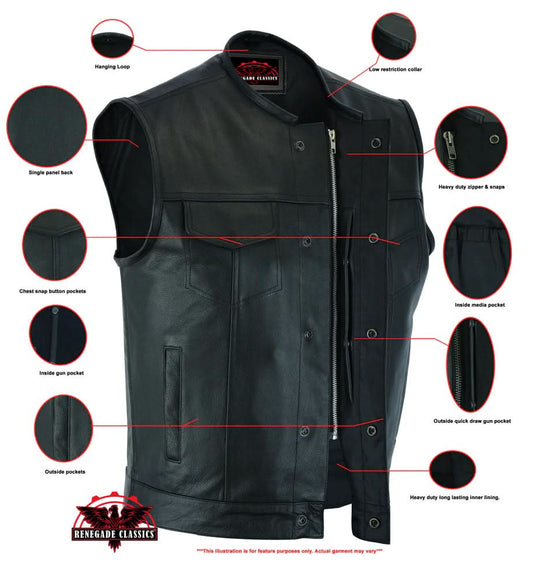 Men's Club Style "AM" Black Cowhide Leather Motorcycle Vest