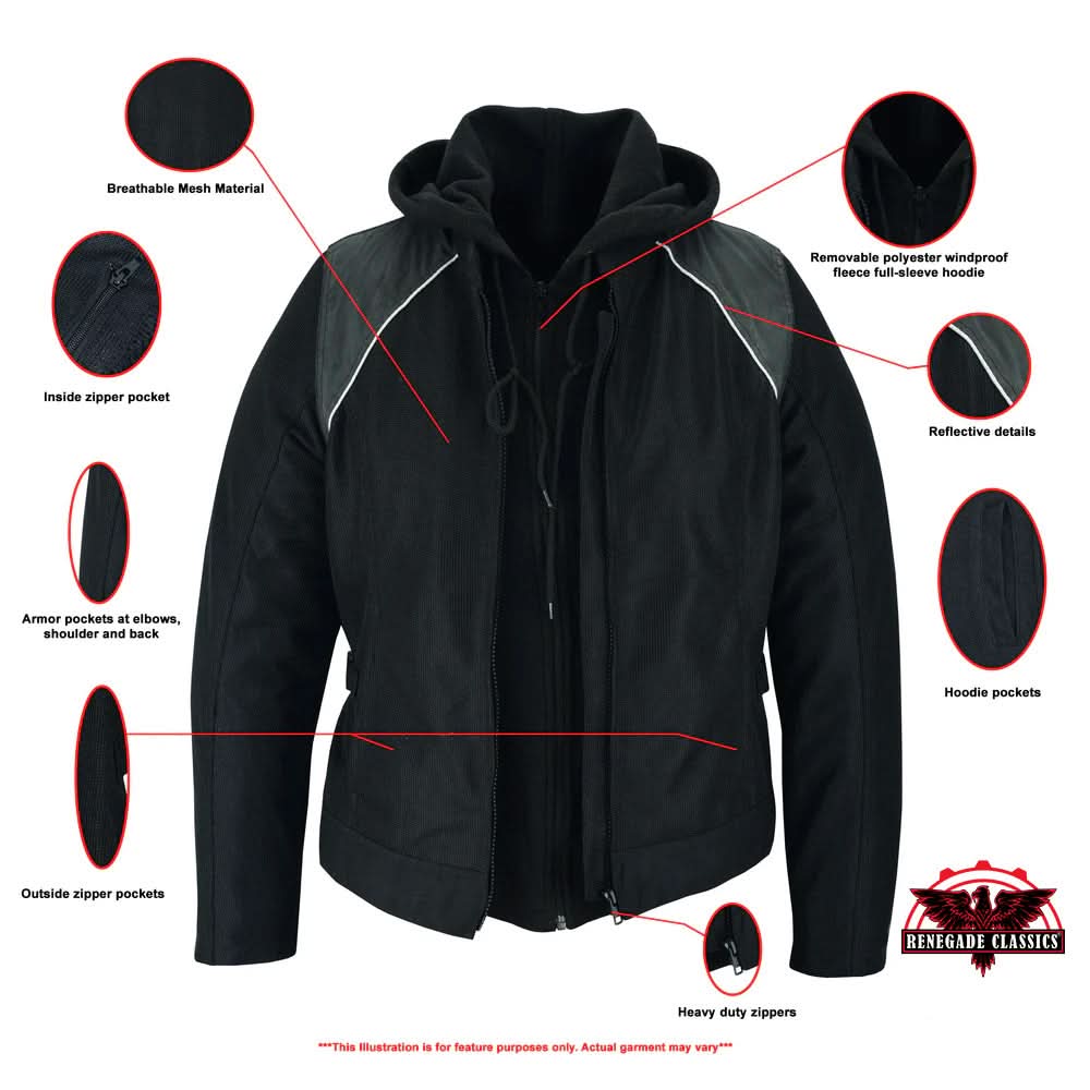 Darkstream Women's Mesh  Motorcycle Jacket - Black/ Black Tone Reflective