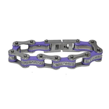 VJ118 Two Tone Silver/Purple W/White Crystal Centers