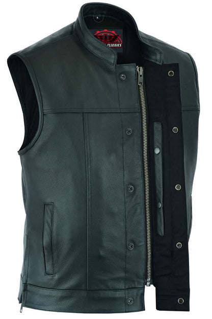 Men's club style "Double Crosser" Motorcycle Vest - Black