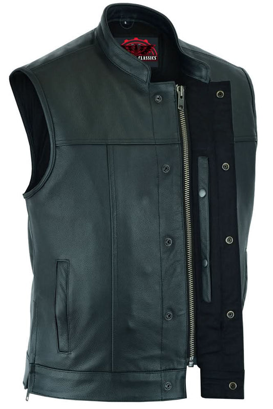Men's club style "Double Crosser" Motorcycle Vest - Black