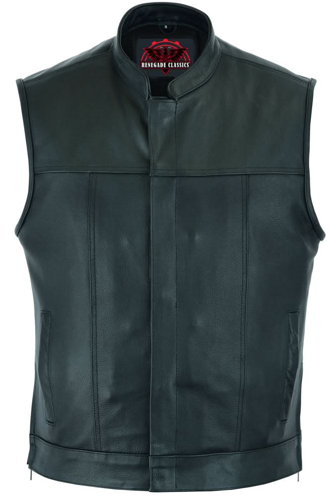 Men's club style "Double Crosser" Motorcycle Vest - Black