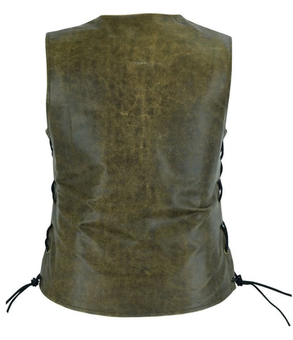 Women's Leather Longer Body Fitted Western Vest - Side Laces - Two Tone