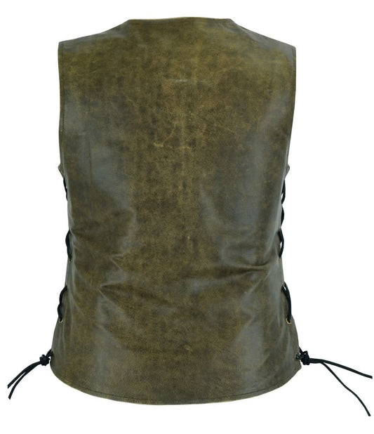 Women's Leather Longer Body Fitted Western Vest - Side Laces - Two Tone