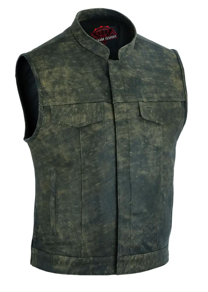 Men's club style Leather Motorcycle Vest in Antique Brown