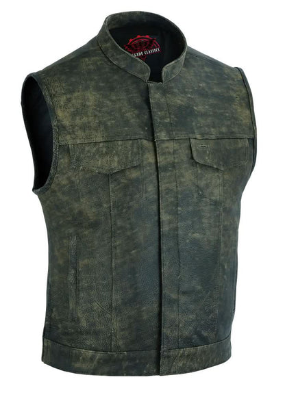 Men's club style Leather Motorcycle Vest in Antique Brown
