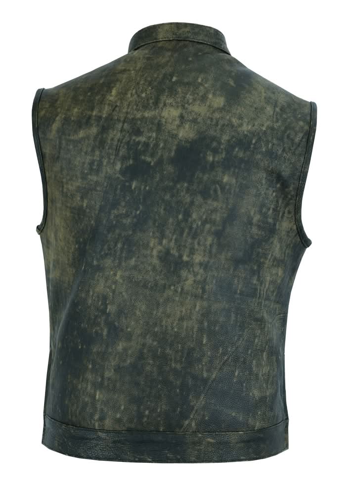 Men's club style Leather Motorcycle Vest in Antique Brown