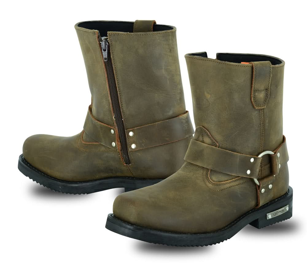 Men's Side Zipper Harness Waterproof Boots- Brown