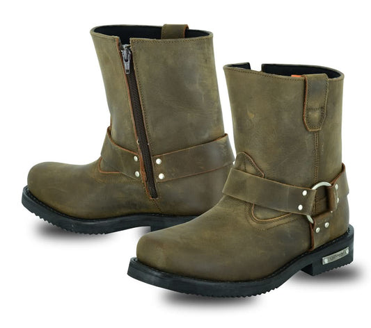 Men's Side Zipper Harness Waterproof Boots- Brown