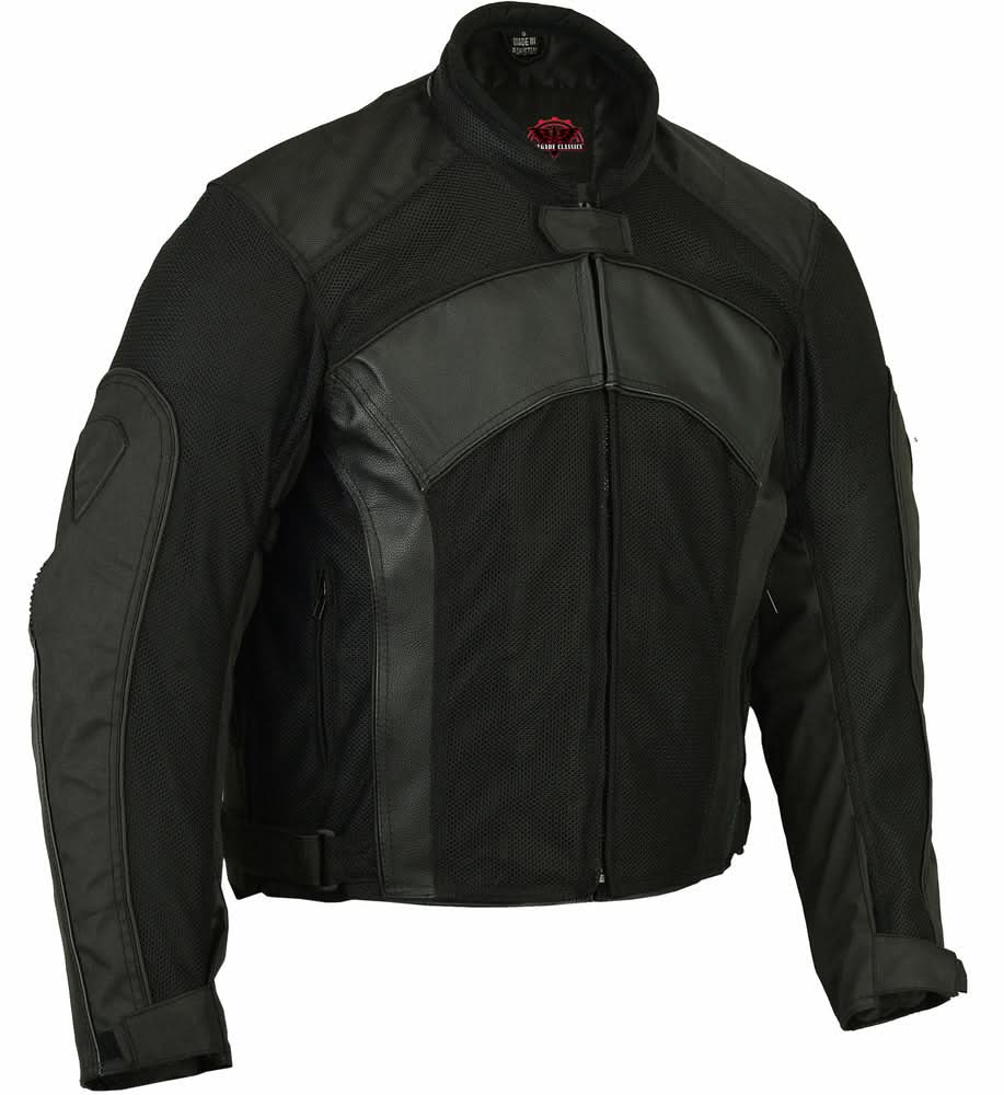 Mens Leather & Mesh Motorcycle Jacket  – Waterproof Liner