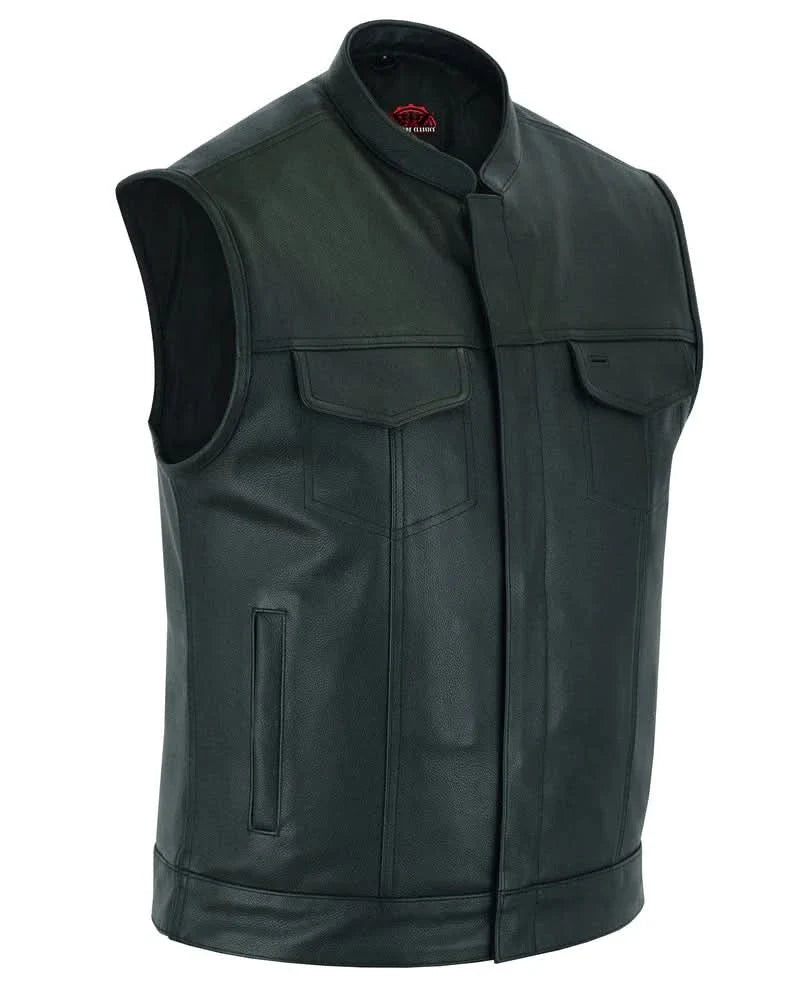 Men's Club Style Leather Vest "Blackhawk" with Scoop Collar