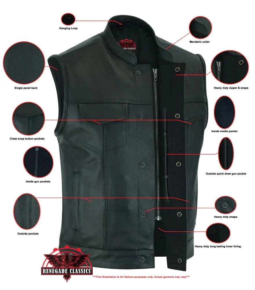 Men's Club Style Leather Vest "Blackhawk" with Scoop Collar