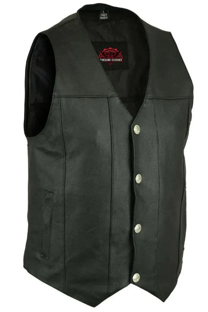Men's Western Style Milled Single Back Panel Leather Vest - Black
