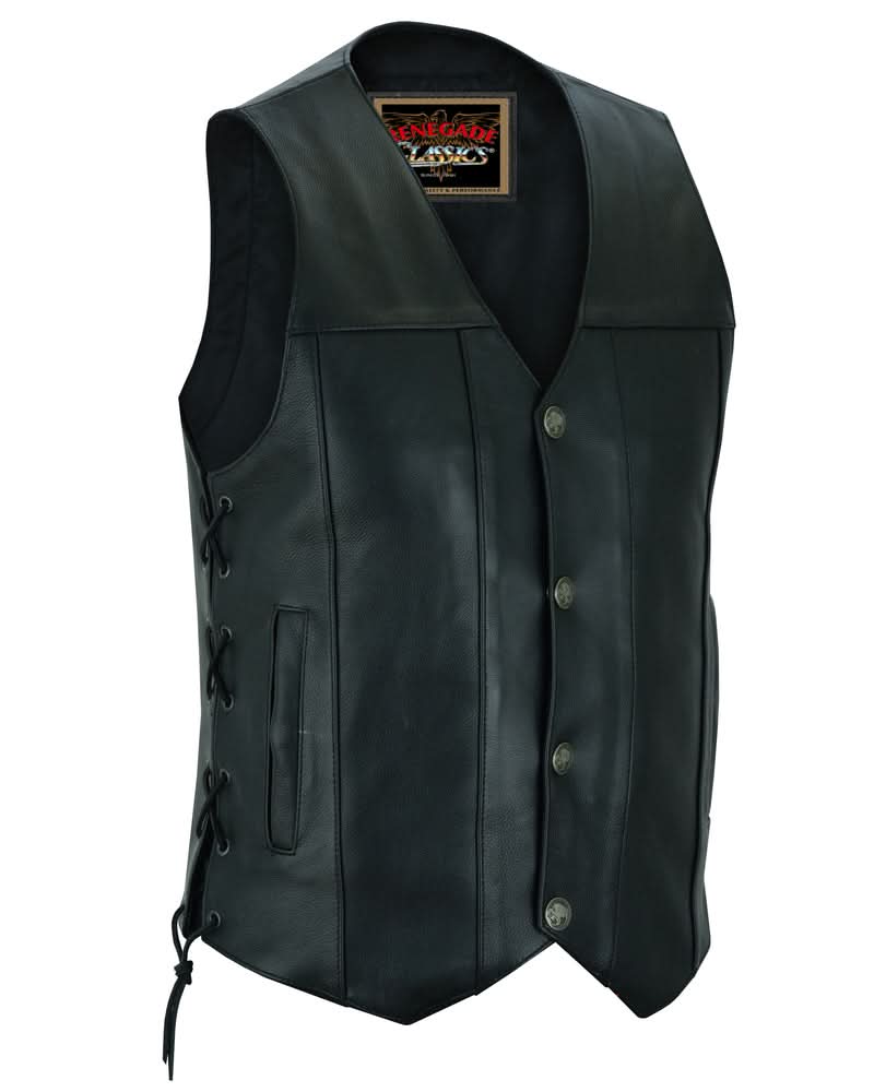 Men's Classic Western "Hawk" Black Leather Motorcycle Vest