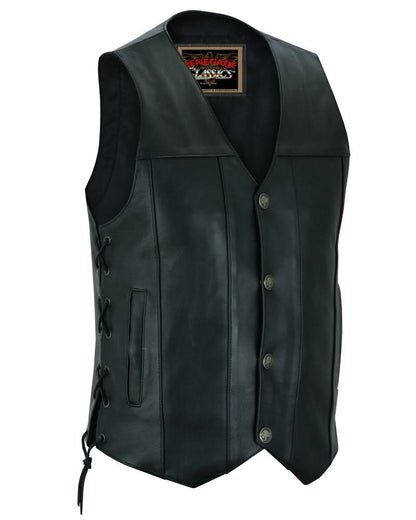 Men's Classic Western "Hawk" Black Leather Motorcycle Vest