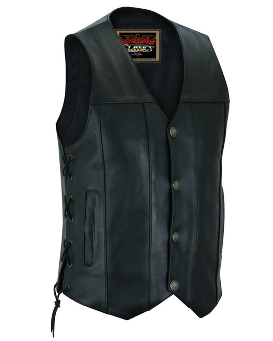 Men's Classic Western "Hawk" Black Leather Motorcycle Vest