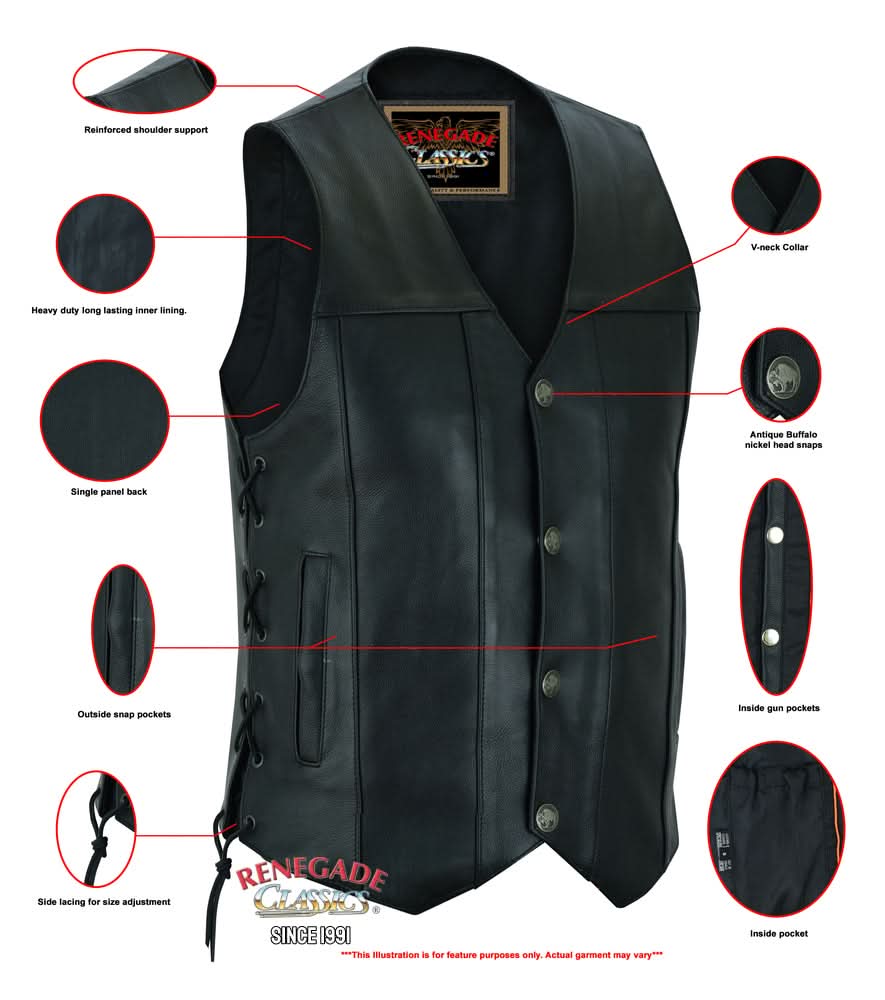 Men's Classic Western "Hawk" Black Leather Motorcycle Vest