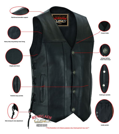 Men's Classic Western "Hawk" Black Leather Motorcycle Vest