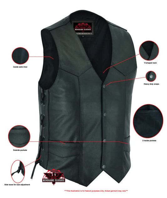 Men's Economy Vest, Side Lace - Black