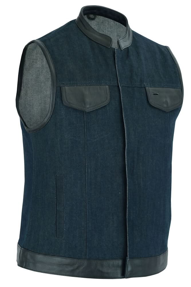 Women's Broken Blue Rough Rub-Off Raw Finish Denim Vest