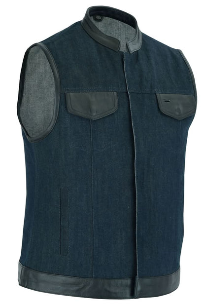 Women's Broken Blue Rough Rub-Off Raw Finish Denim Vest
