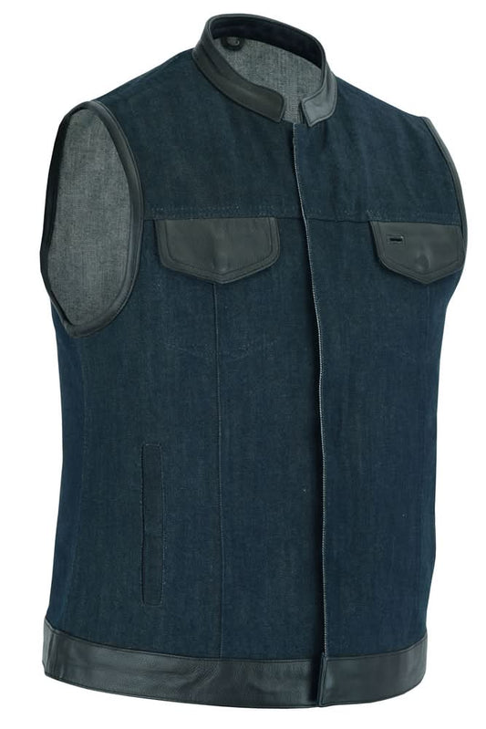 Women's Broken Blue Rough Rub-Off Raw Finish Denim Vest