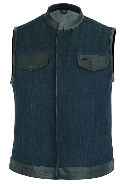 Women's Broken Blue Rough Rub-Off Raw Finish Denim Vest